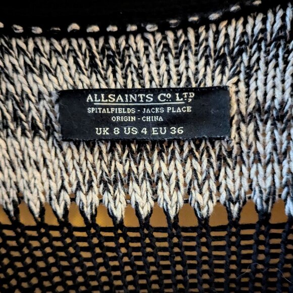 Allsaints Siouxsie Cardigan Black Tan Distressed Knit Grunge Long Duster Fray 4 - Picture 3 of 16